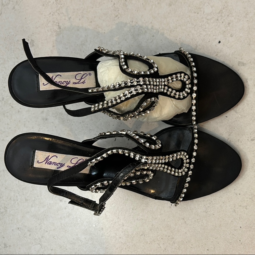 Black Strappy Rhinestone Heels